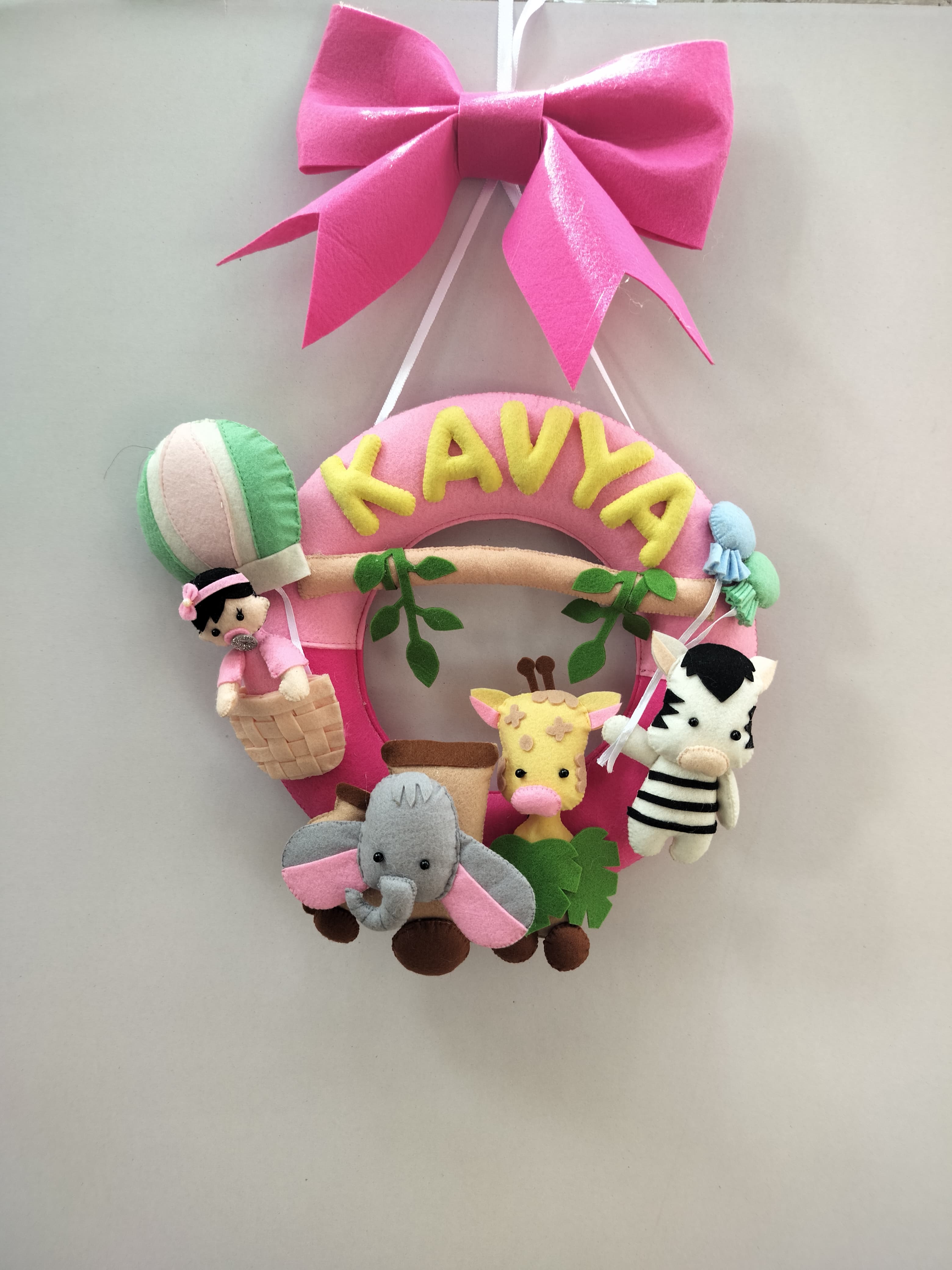 Junior Toy Train Safari Personalised Ring Name Hanging - Pink