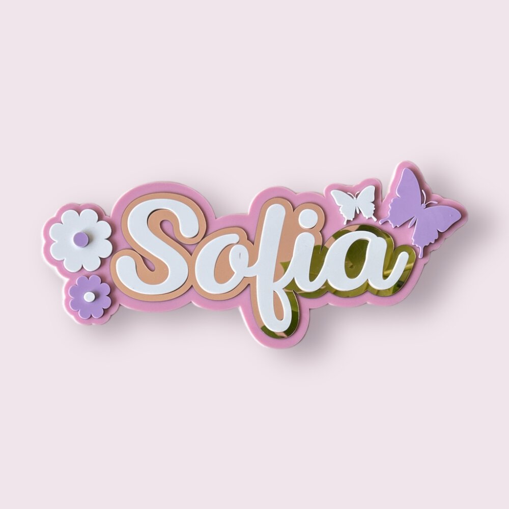 3 Layer Acrylic Name Plaque- Winged Petals