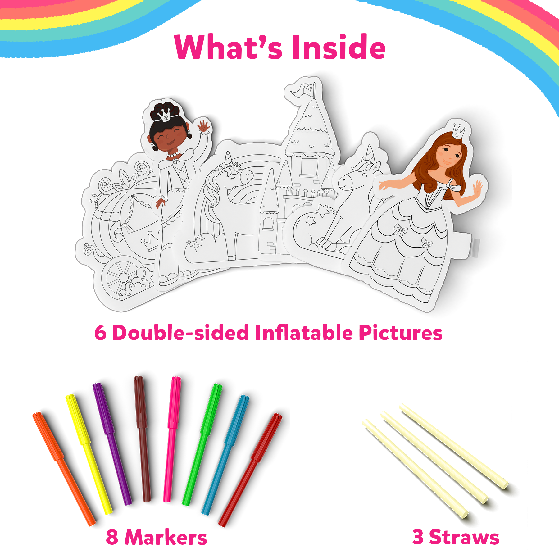 Skillmatics Inflatable Art for Kids - 3D Unicorns & Princesses, Preschool Craft Kits, Fun DIY Activity, Coloring Set, Gifts for Boys & Girls Ages 4, 5, 6, 7