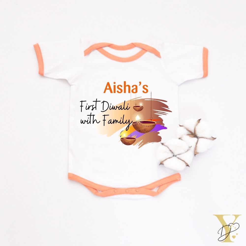 Diwali With Family Personalised Bodysuit (Orange Love)