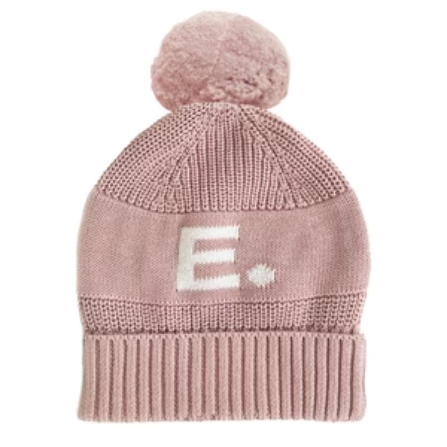 Chunky Knit Letter Beanie - Ballet; Letter: Ivory