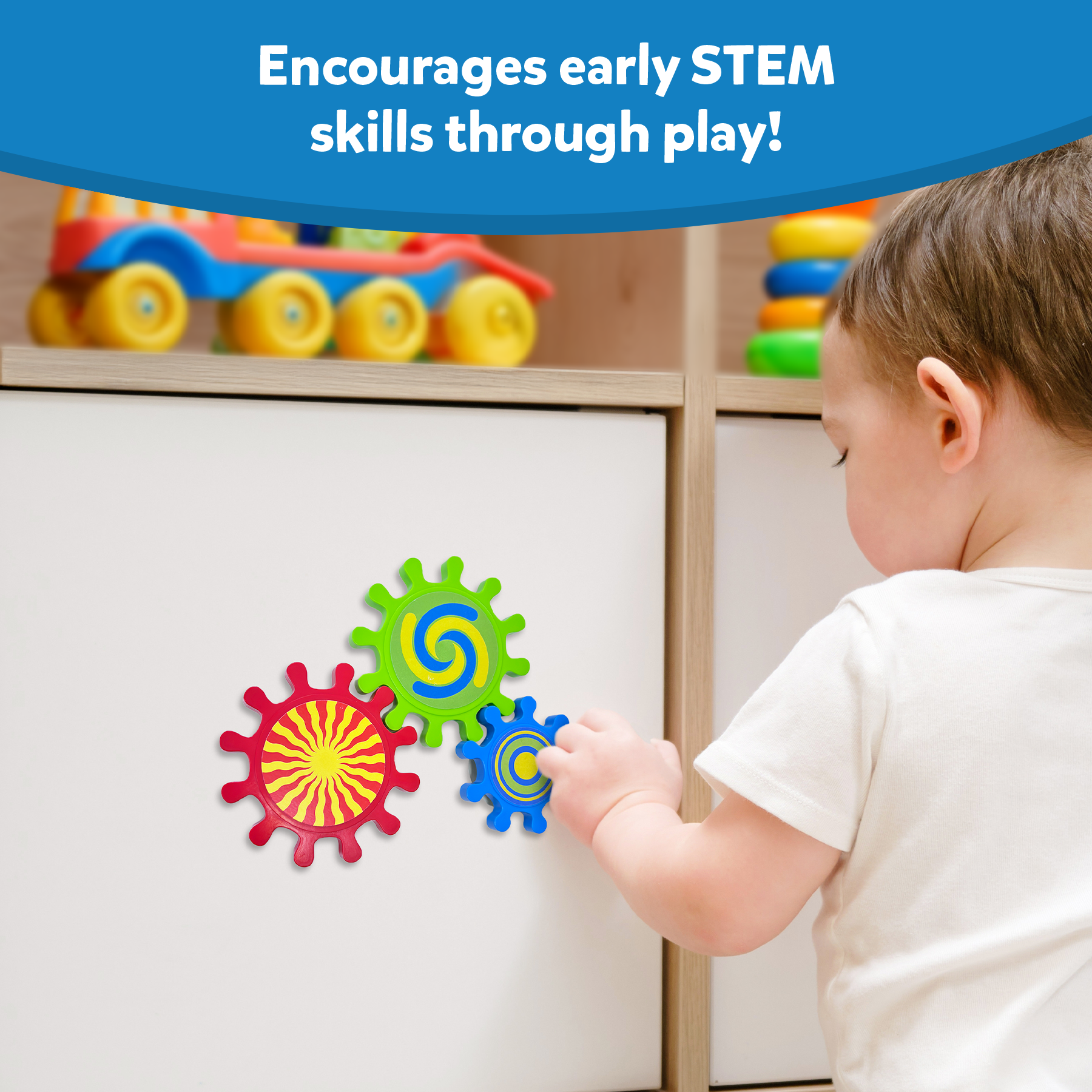 Skillmatics Spinny Gears for Babies - Fun Interlocking Spinning Gears, STEM & Sensory Toy, Suction Spinners for Windows, Table, Bath, Travel Toy, Gifts for Infants & Toddlers 6-36 Months, Set of 3