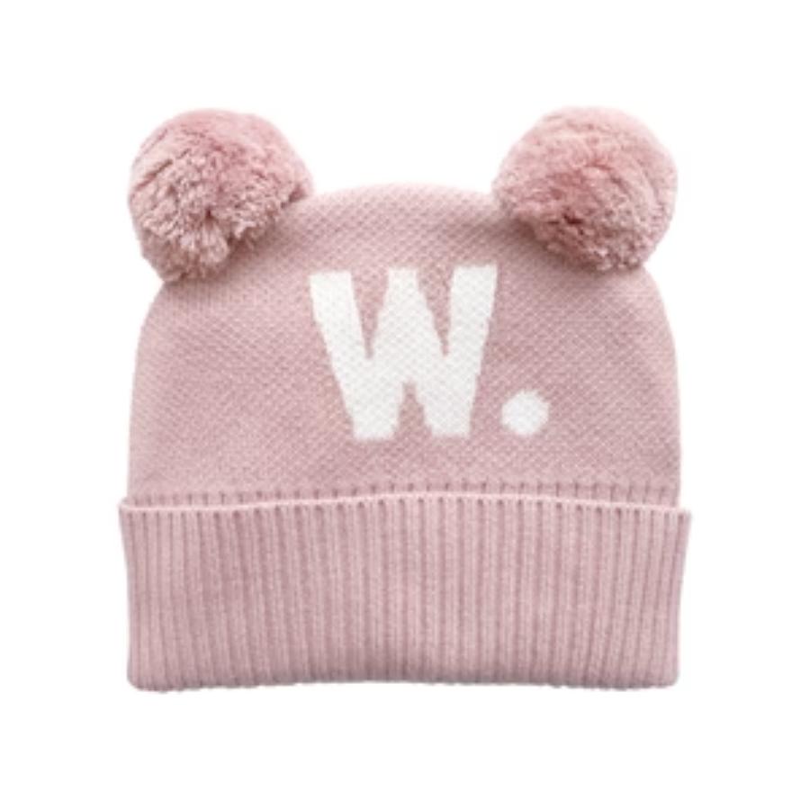 Double Pom Pom Beanie - Ballet; Letter: Ivory