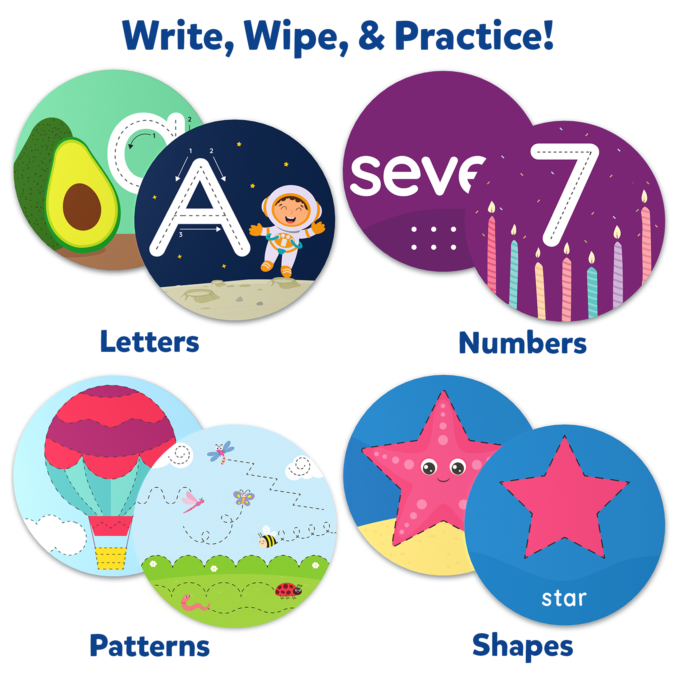 Skillmatics Write & Learn Cards for Toddlers - Letters, Numbers, Patterns & Shapes, Preschool Learning, Reusable Cards, Travel Toys, Gifts for Kids Ages 3, 4, 5, 6