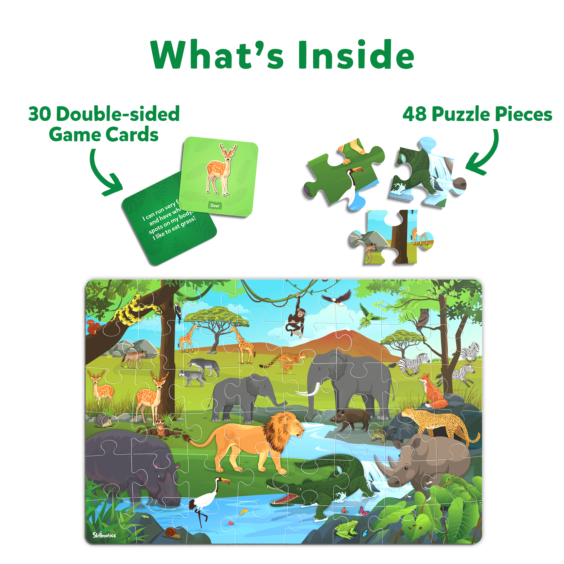 Skillmatics Floor Puzzle & Game - Piece & Play Wild Animals, Jigsaw Puzzle (48 Pieces, 2 X 3 Feet), Ages 3 To 7