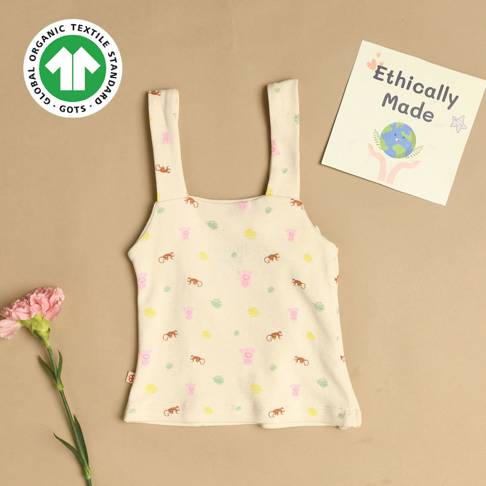 Greendigo 100% Organic Cotton Off White Sleeveless Top For Premature Baby Boys And Baby Girls