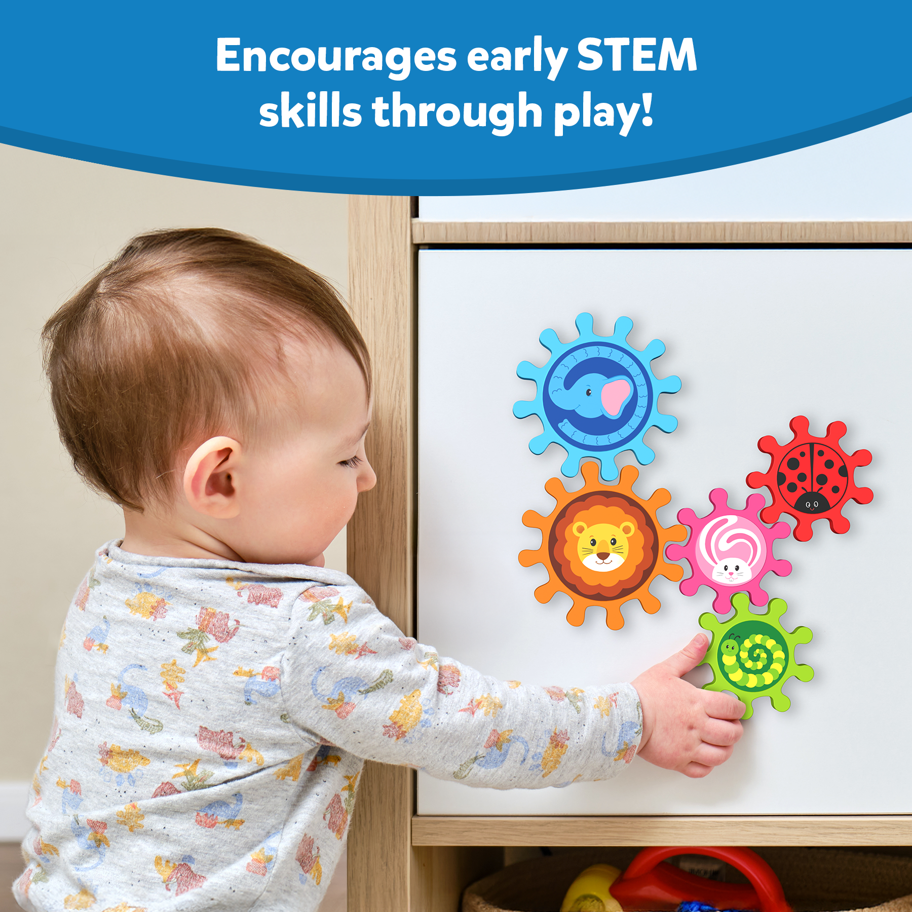 Skillmatics Spinny Gears for Babies - Fun Interlocking Spinning Gears, STEM & Sensory Toy, Suction Spinners for Windows, Table, Bath, Travel Toy, Gifts for Infants & Toddlers 6-36 Months, Set of 5