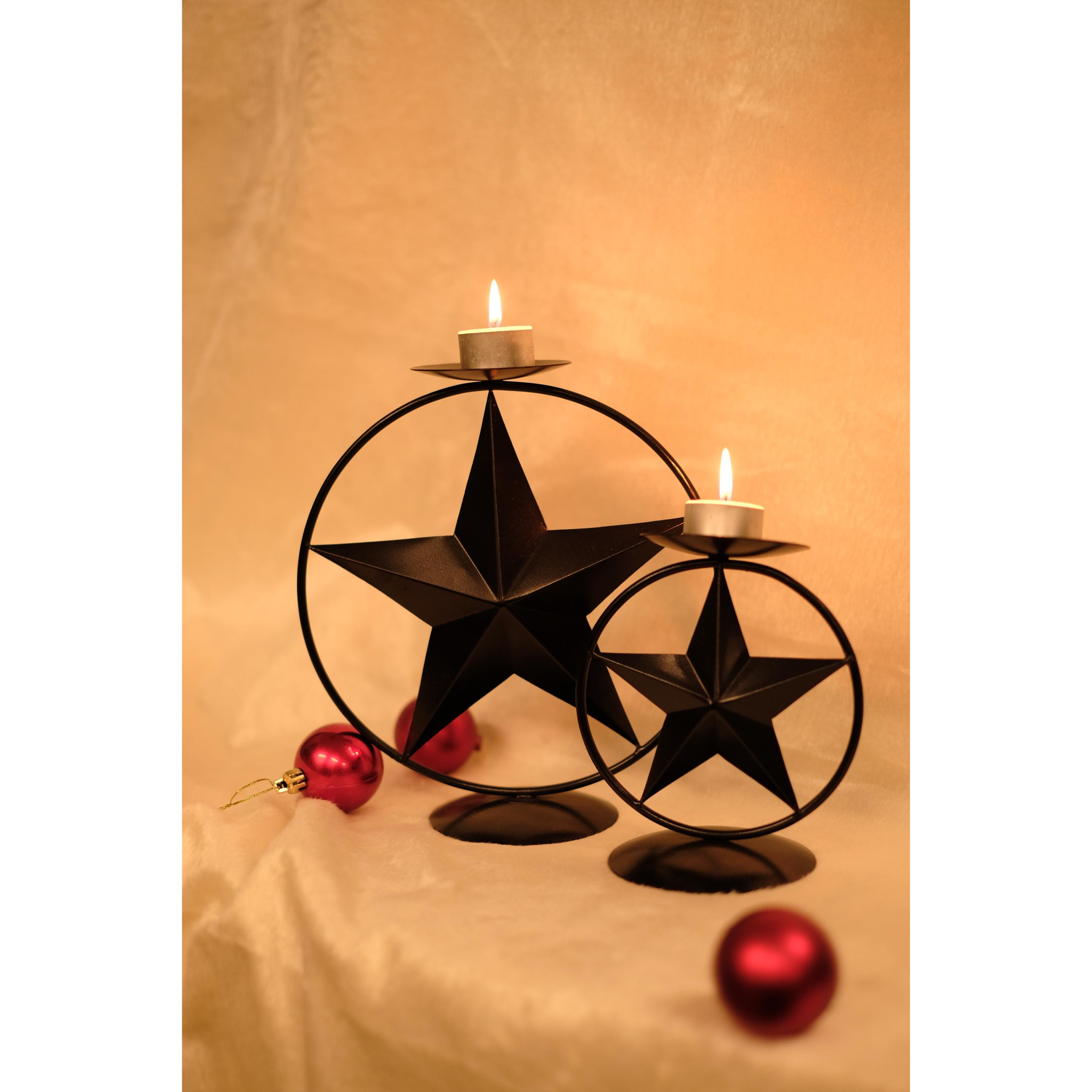 Nordic Christmas Decorations CLARA Pair Of Star Shaped Iron Candle Stands