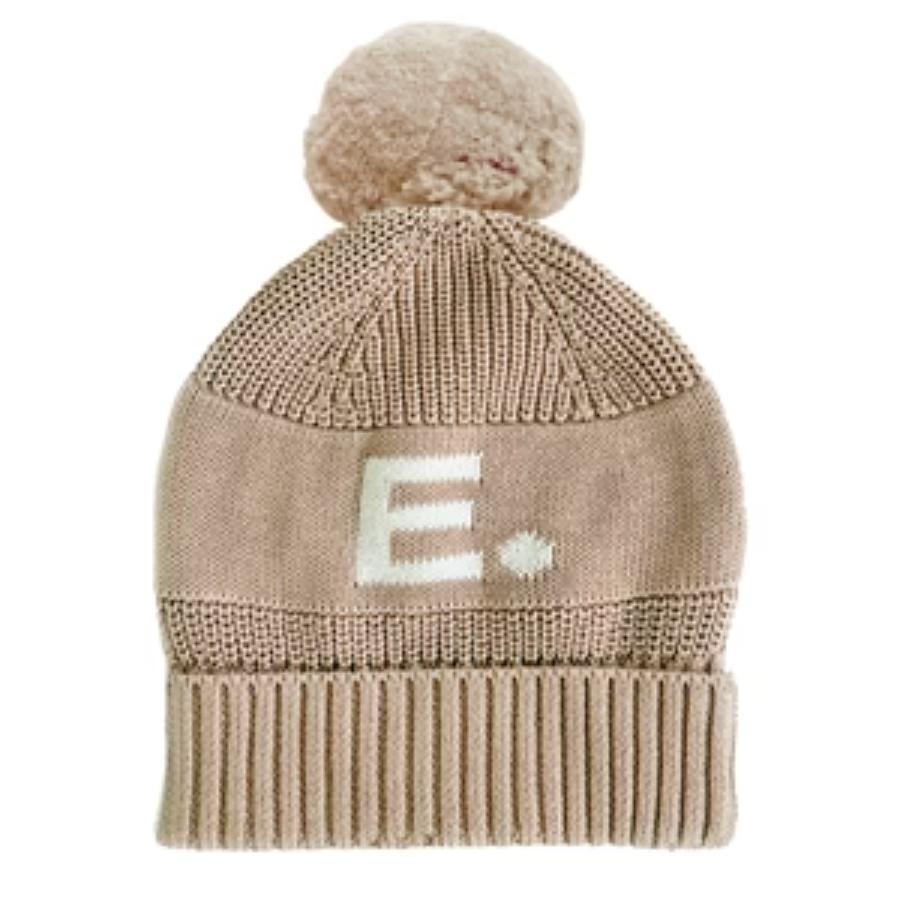 Chunky Knit Letter Beanie - Light Camel; Letter: Oatmeal