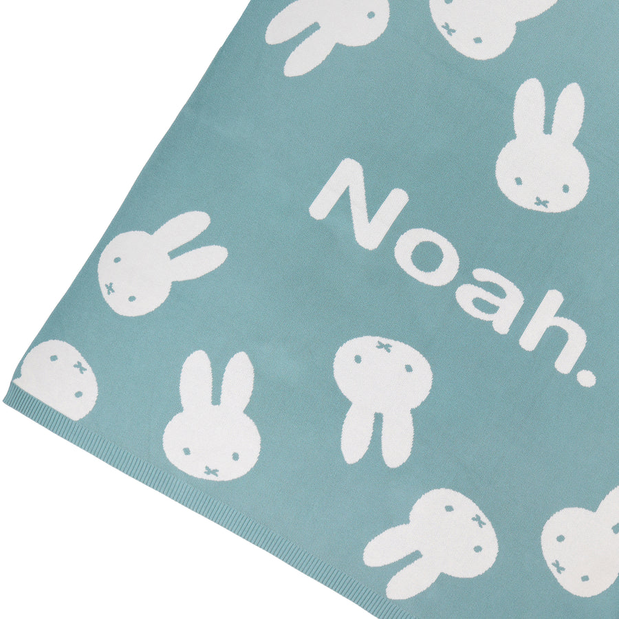 Miffy Name Blanket -  Stone Blue, Name: Ivory