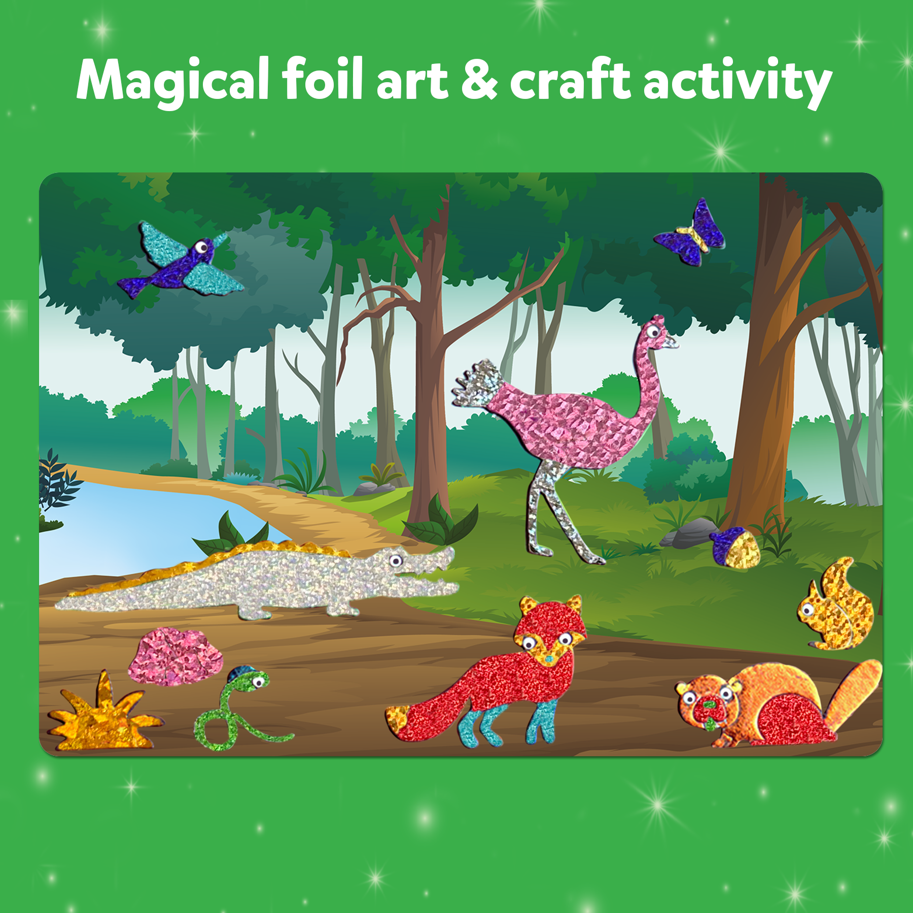 Skillmatics Art & Craft Activity - Foil Fun, No Mess Art, 10 Unique & Sparkly Animal Themed Pictures, Ages 4 to 9