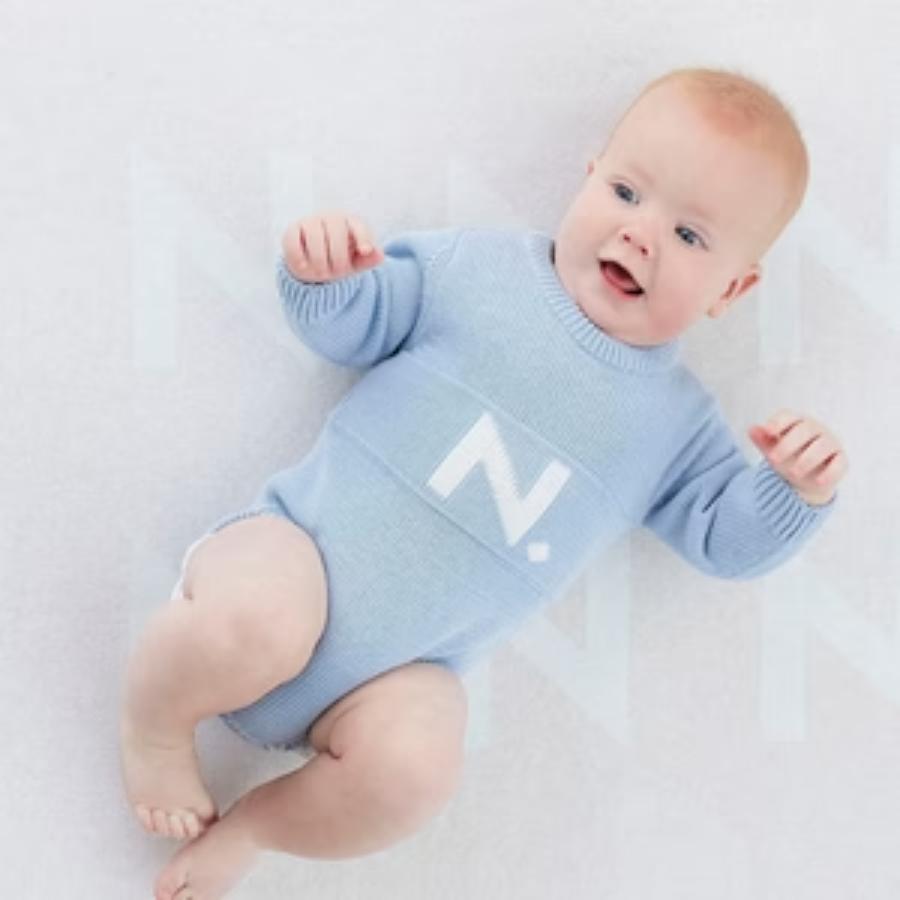 Letter Bodysuit - Kentucky Blue ; Letter: Ivory