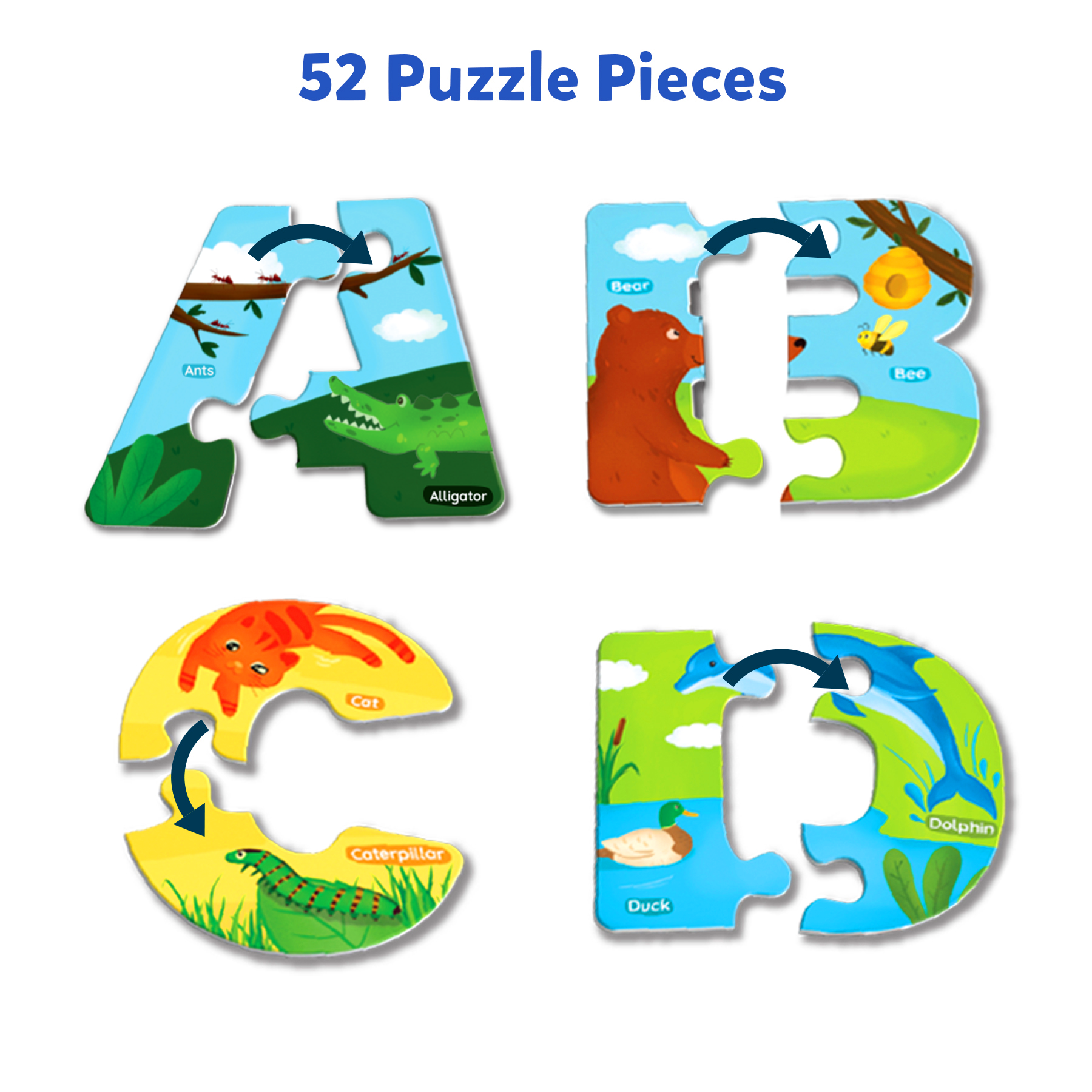 Skillmatics Puzzle : The Animal Alphabet | Fun & Educational 52 Piece Jigsaw Puzzle | Gifts for Ages 3 to 6