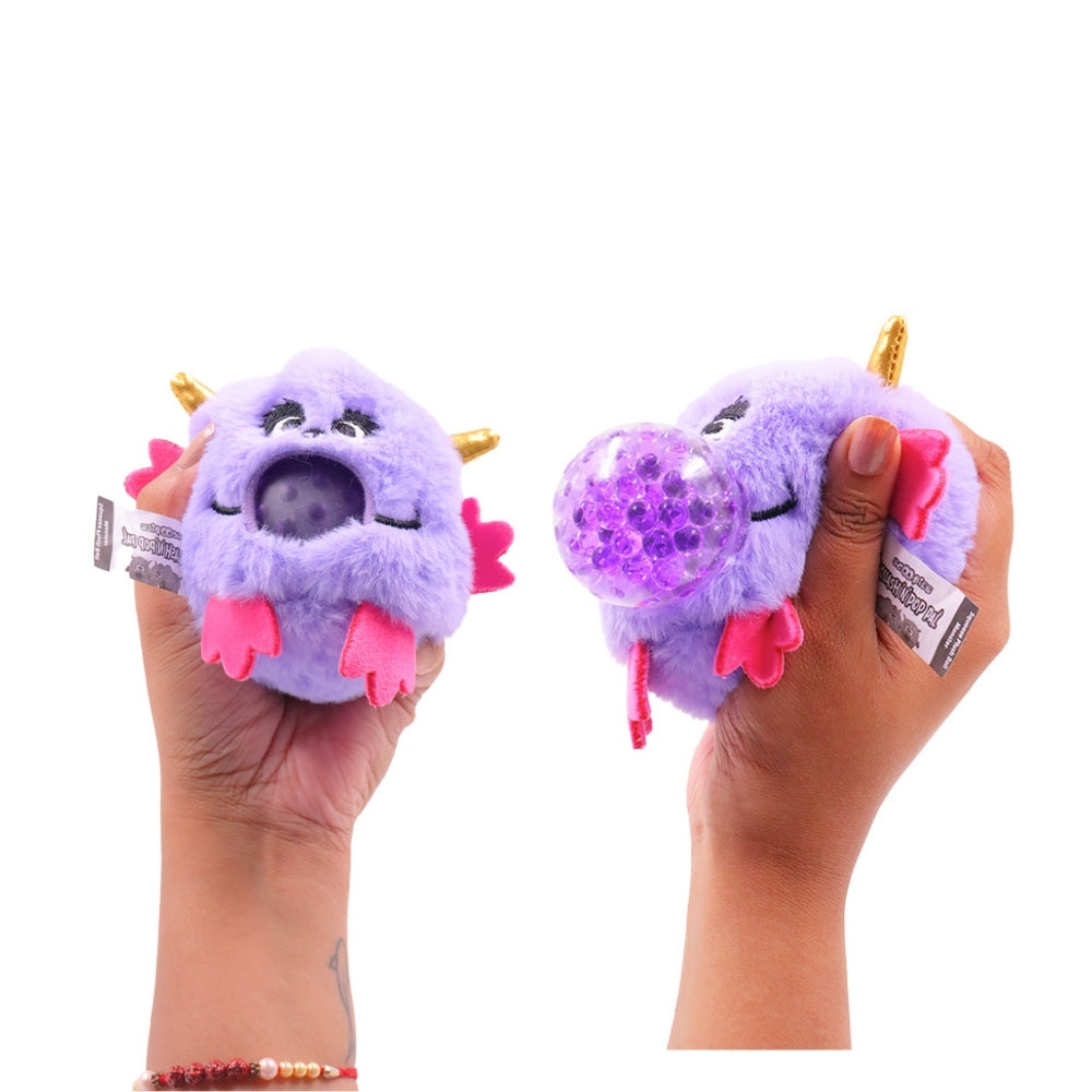 Scoobies Squash N Pop Pal Monster | Pack of 1 | Available in monster shaped furry ball in purple color | Soft and squishy with jelly beads inside | Squeeze it and beads pop out of the mouth | Good for hand muscle exercises and fidgeting