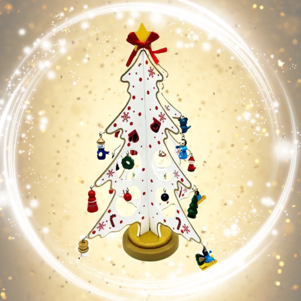 Wooden DIY 3D Winter Wonderland Tabletop Tree With 20 Ornaments