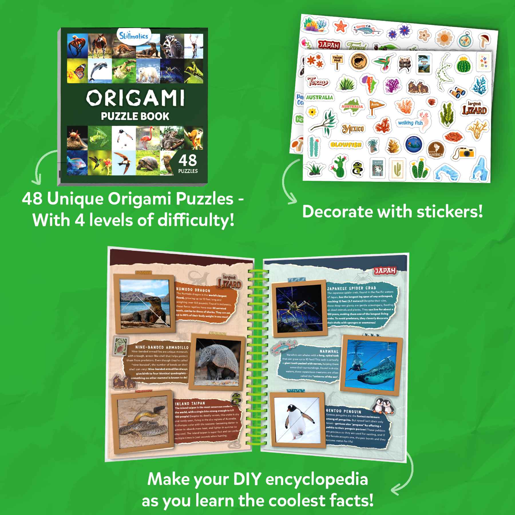 Skillmatics Origami Puzzle Book & Encyclopedia Scrapbook - DIY Craft & Activity Kit, Educational Toy with 48 Animal Puzzles, Fun Learning for Kids Ages 6, 7, 8, 9, 10 & Up