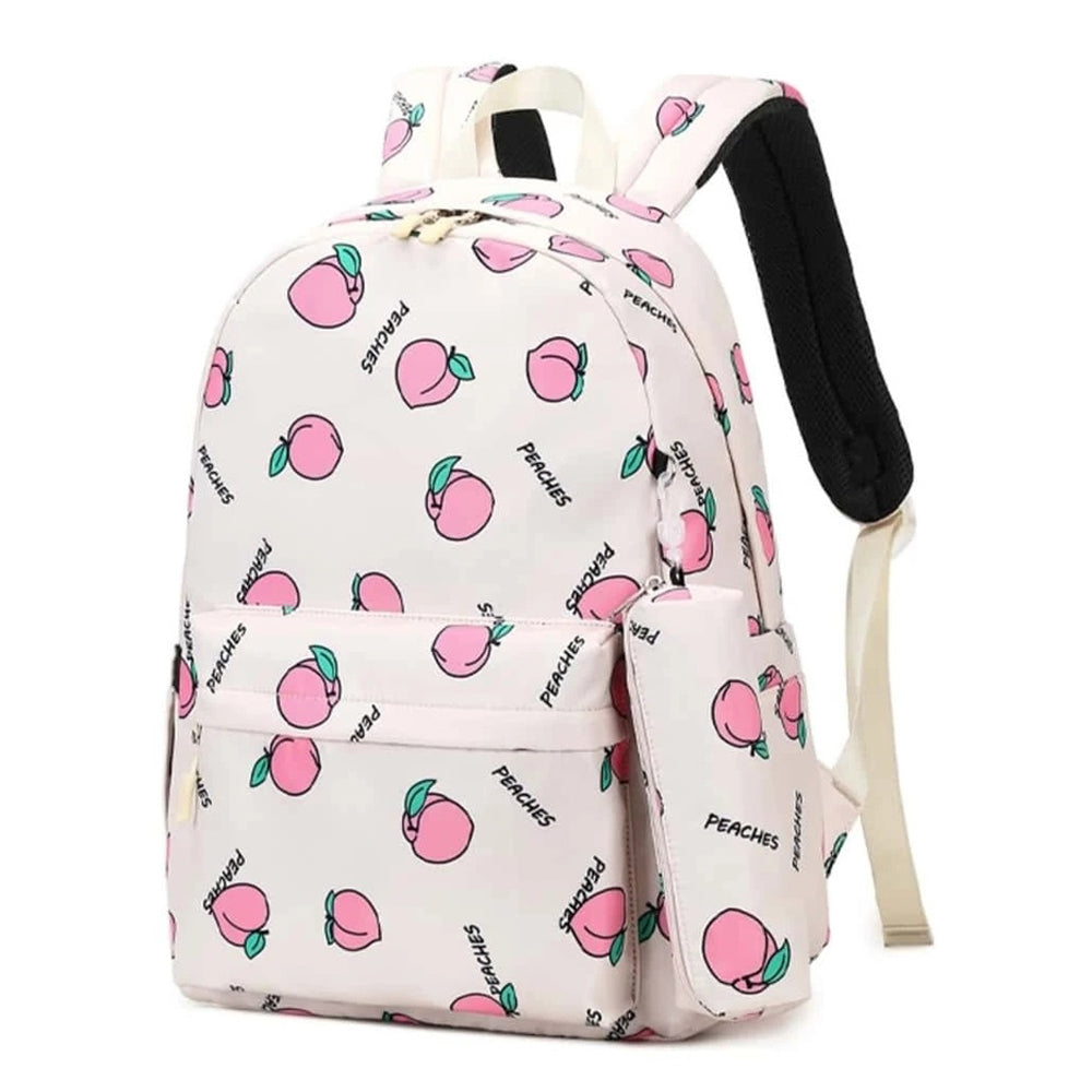 Mini Peaches 3 Pcs Matching Backpack With Lunch Bag & Stationery Pouch, Cream