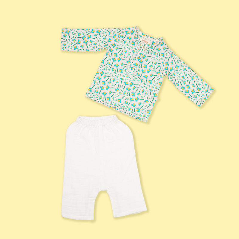 Greendigo Organic Cotton Pack Of 2 Kurta And Pant For Newborn Baby Boys - White