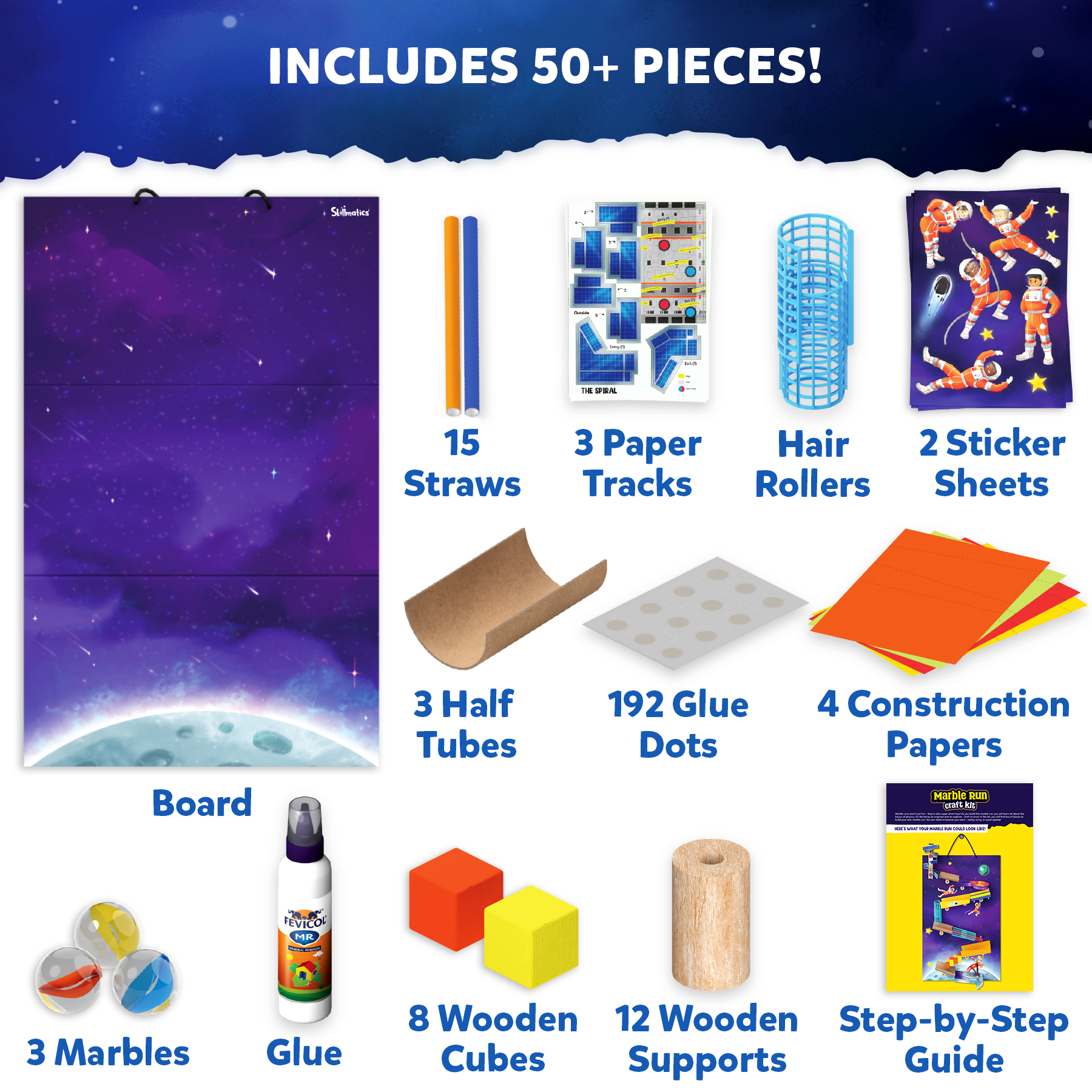 Skillmatics Craft Kit - Marble Run Space, DIY Activity, STEM Toy, Learning Resource, Educational Toys for Boys & Girls, Gifts for Ages 8, 9, 10, 11, 12, 13, 50+ Pieces