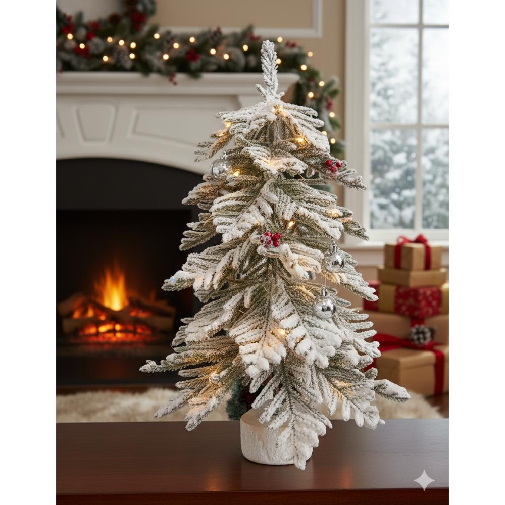 SWEN 2 feet LUCE tabletop Christmas Tree With Frosting And Wooden Base