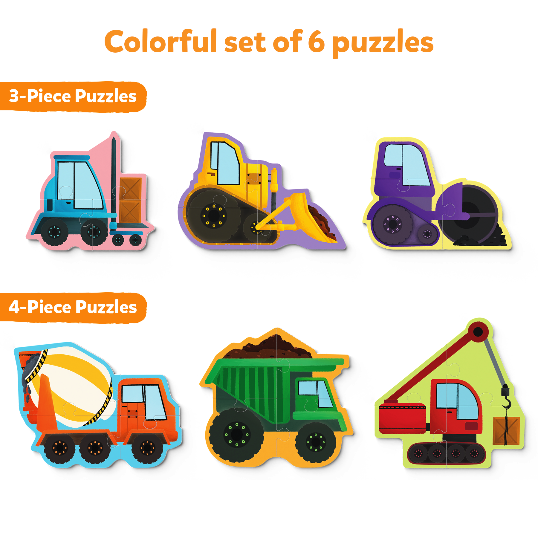 Skillmatics My First Puzzle Set - 21 Piece Construction Vehicles Jigsaw Puzzles, Educational Toddler Toy, Gifts For Kids Ages 3 To 6