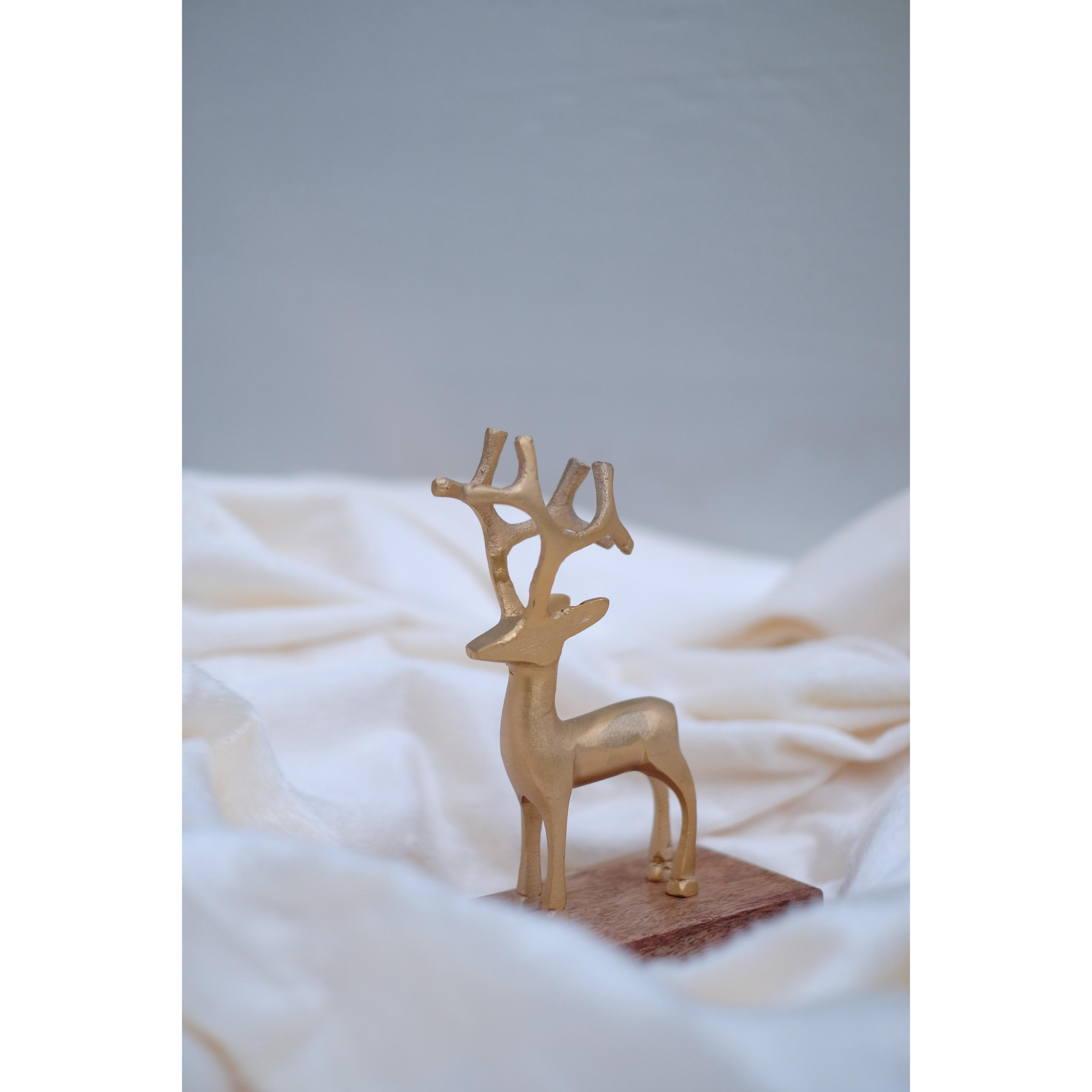 Nordic Christmas Decorations COMET Metal Table Top Reindeer With Wooden Base