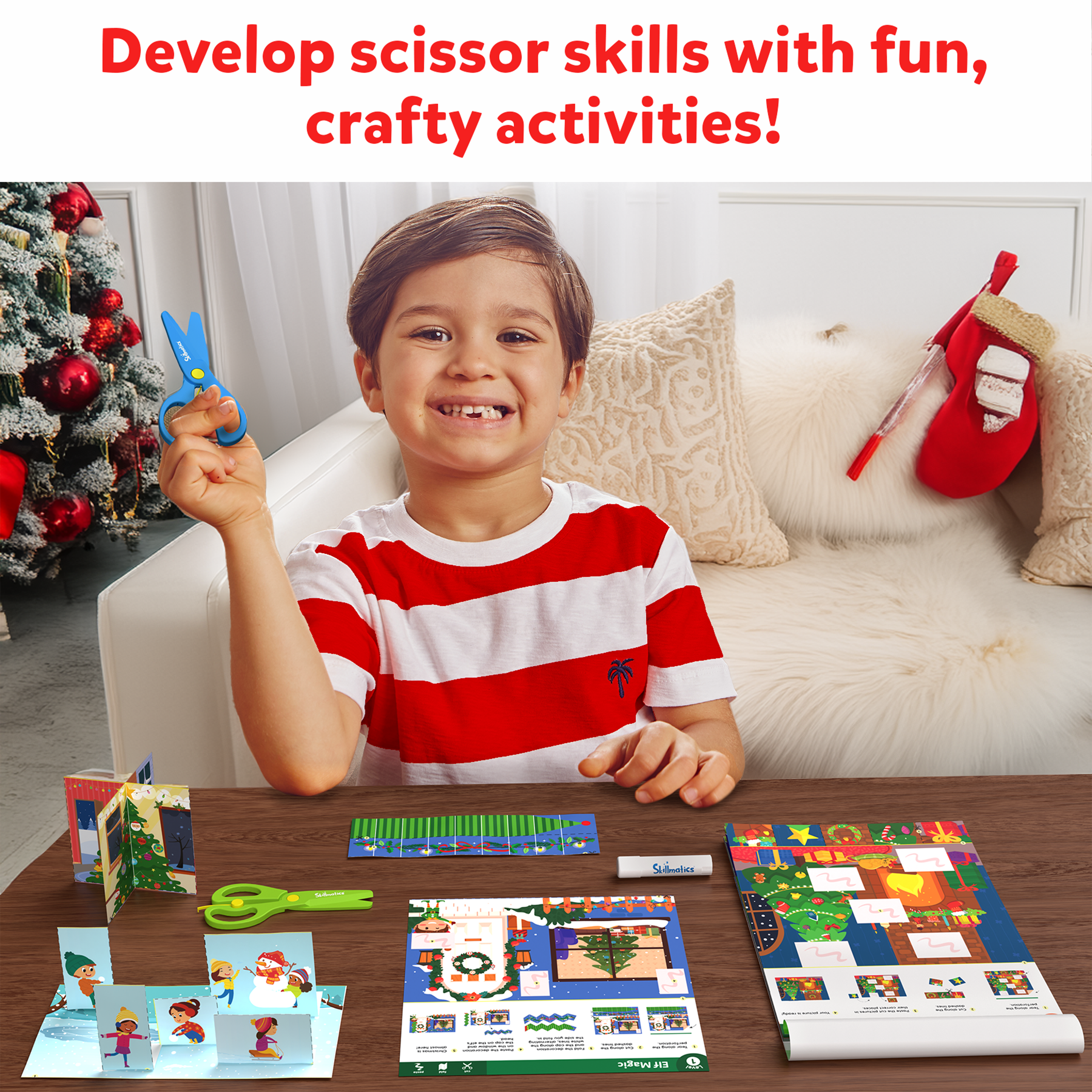 Skillmatics Art & Craft Christmas Kit - Snip, Snip Holiday Magic, Practice Scissor Skills with Activity Book, Fun & Creative, Gifts for Toddlers, Girls & Boys Ages 3, 4, 5, 6, 7