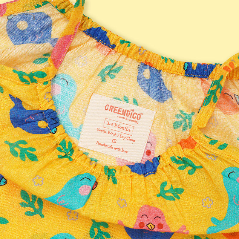 Greendigo Organic Cotton Pack Of 1 Romper For Newborn Baby Girls - Yellow