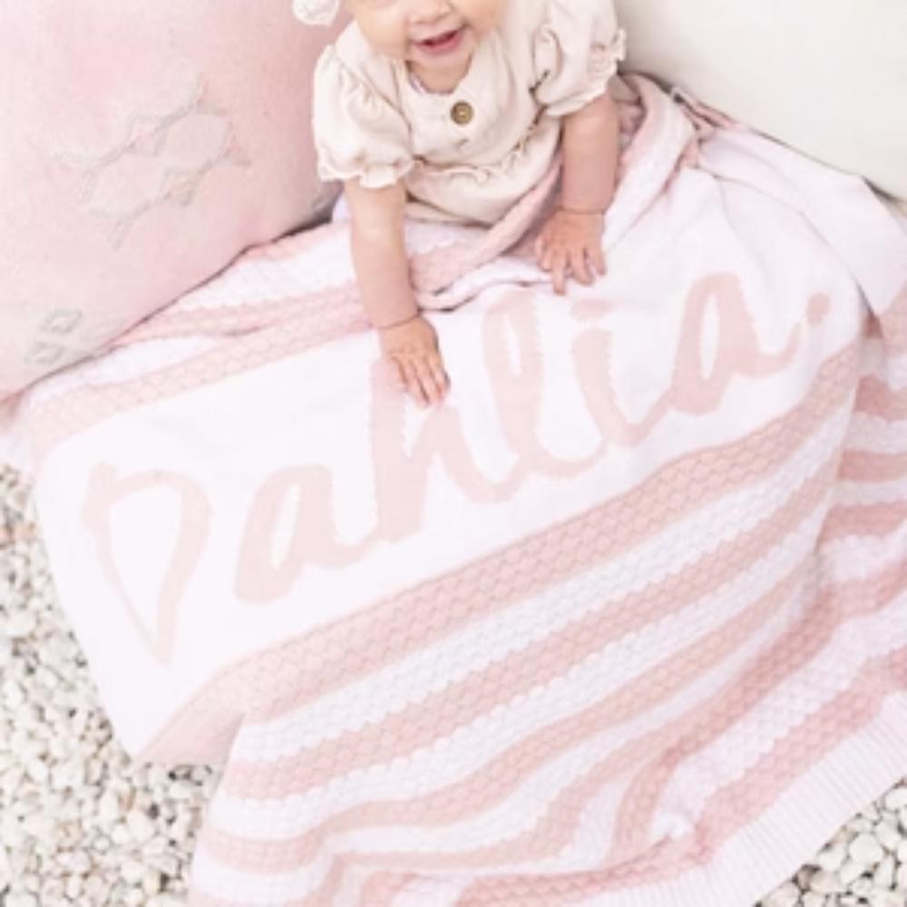 Bubble Stripe Name Blanket - Oatmeal; Name: Petal Stripe: Petal