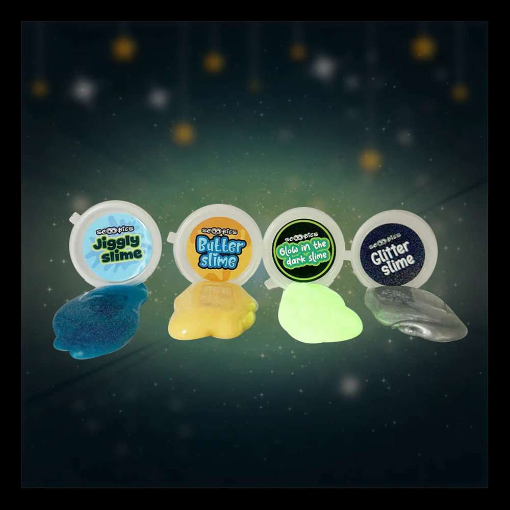 Spacy GooGoo Slime Set (Pack of 4) – Glow, Glitter, Jiggly & Butter Slime with 20 Spooky Wall Crawlers, Sensory Play Toy for Kids (3+ Years)