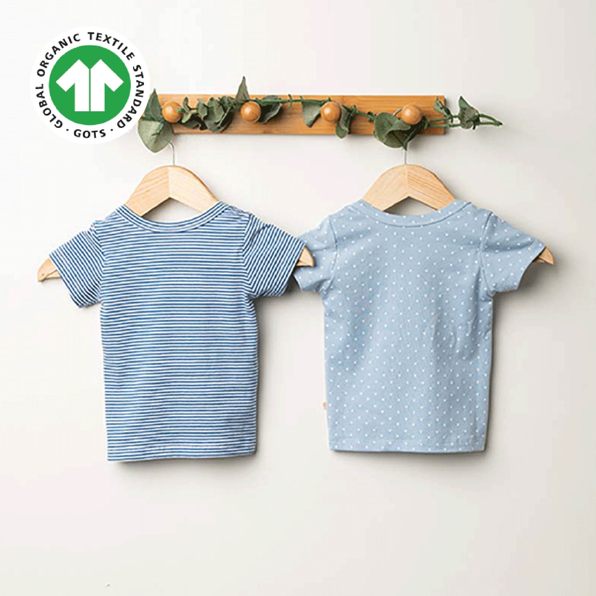 Greendigo 100% Organic Cotton Blue Printed Tshirt/Top For New Born Baby Boys And Baby Girls - Pack Of 2