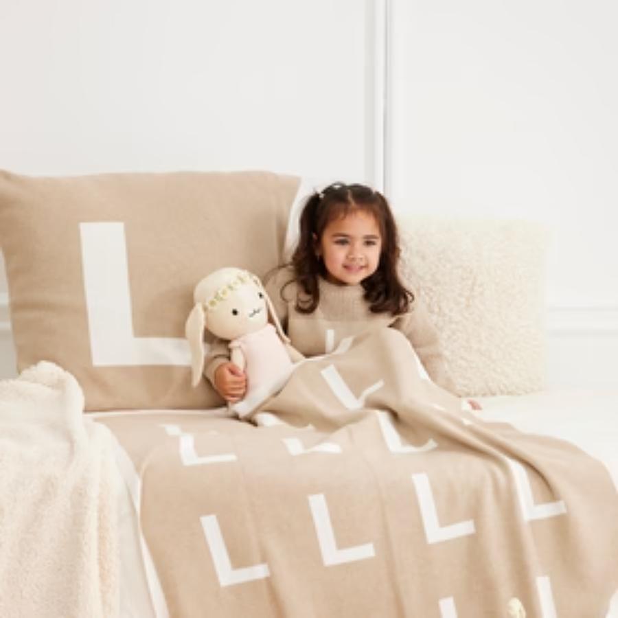 Euro Pillowcase - Light Camel; Letter: Oatmeal