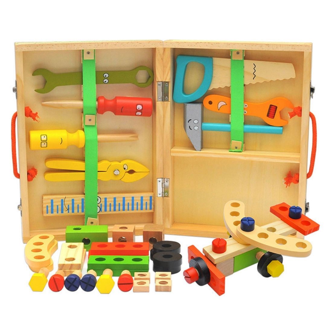 Wooden Tool Kit Set with Tool Box, 33-Pieces