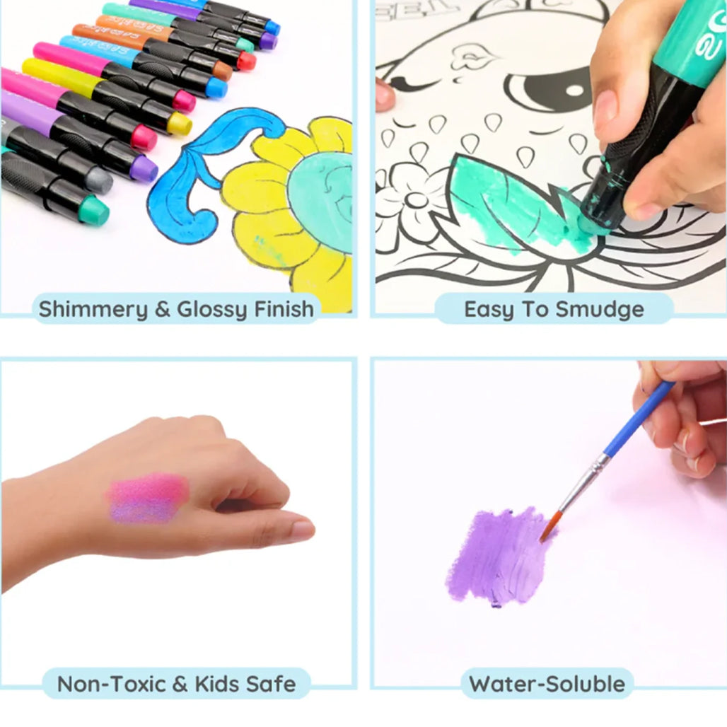 Metallic Silk Crayons | Water Soluable | 12 Flamboyant Shades | Vivid DIY Art & Craft | Safe & Skin Friendly