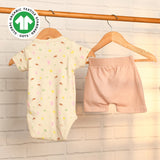 Greendigo 100% Organic Cotton Multicolour Bodysuit And Shorts Set For New Born Baby Boys And Baby Girls - Pack Of 2