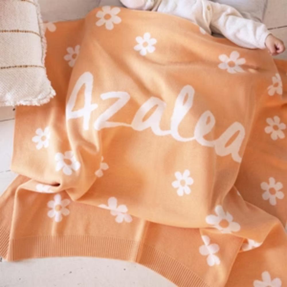 Bloom Name Blanket - Peach Fuzz Name: Ivory