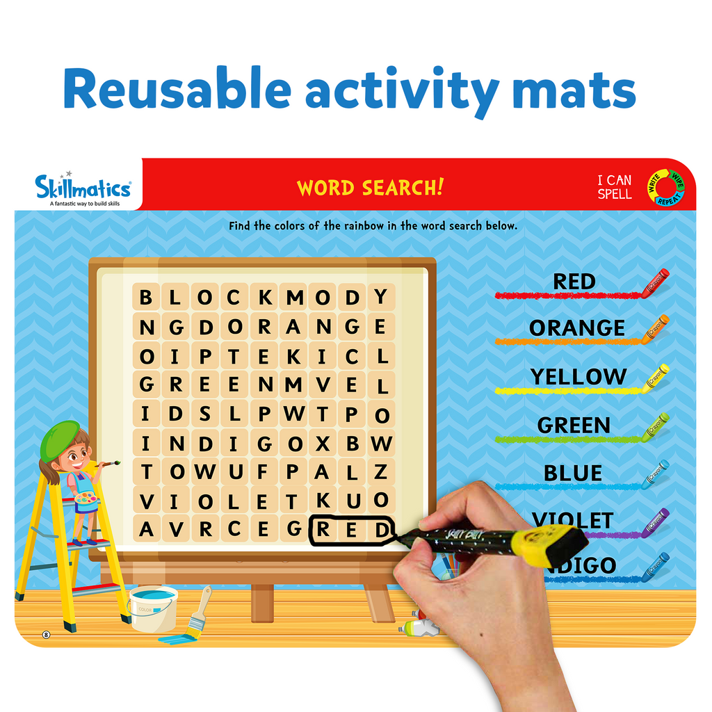 Skillmatics Educational Game : I Can Spell  | Write & Wipe Activity Mats