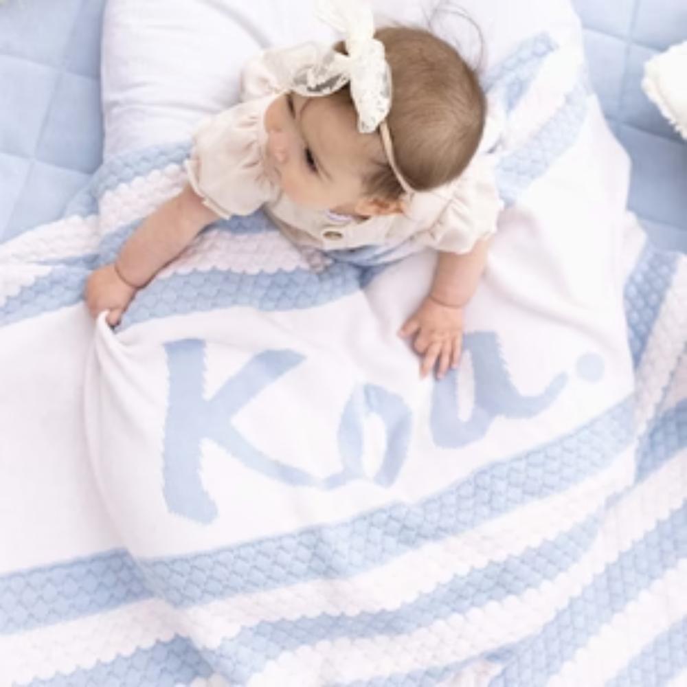 Bubble Stripe Name Blanket - Oatmeal; Name: Kentucky Blue Stripe: Kentucky Blue