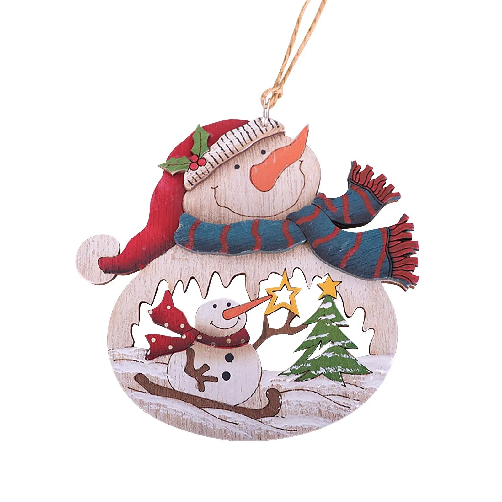 Wooden Sleigh Ornament - Snowman