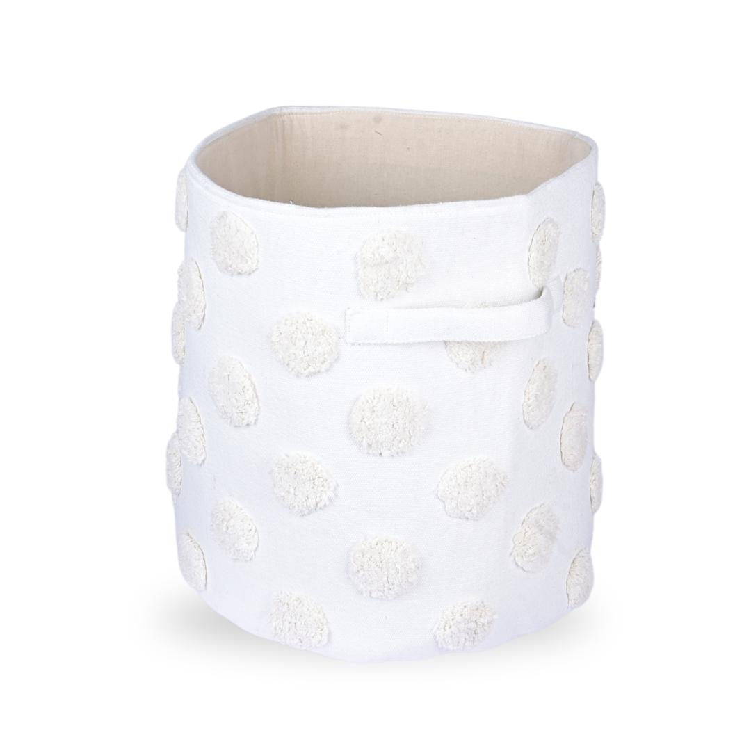 PomPom Large Round Beige Toy Storage Basket