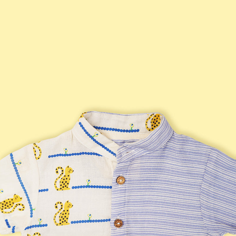 Greendigo Organic Cotton Pack Of 1 Shirt For Newborn Baby Boys - Blue And White