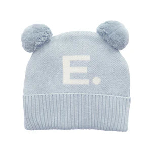 Double Pom Pom Beanie - Kentucky Blue; Letter: Ivory