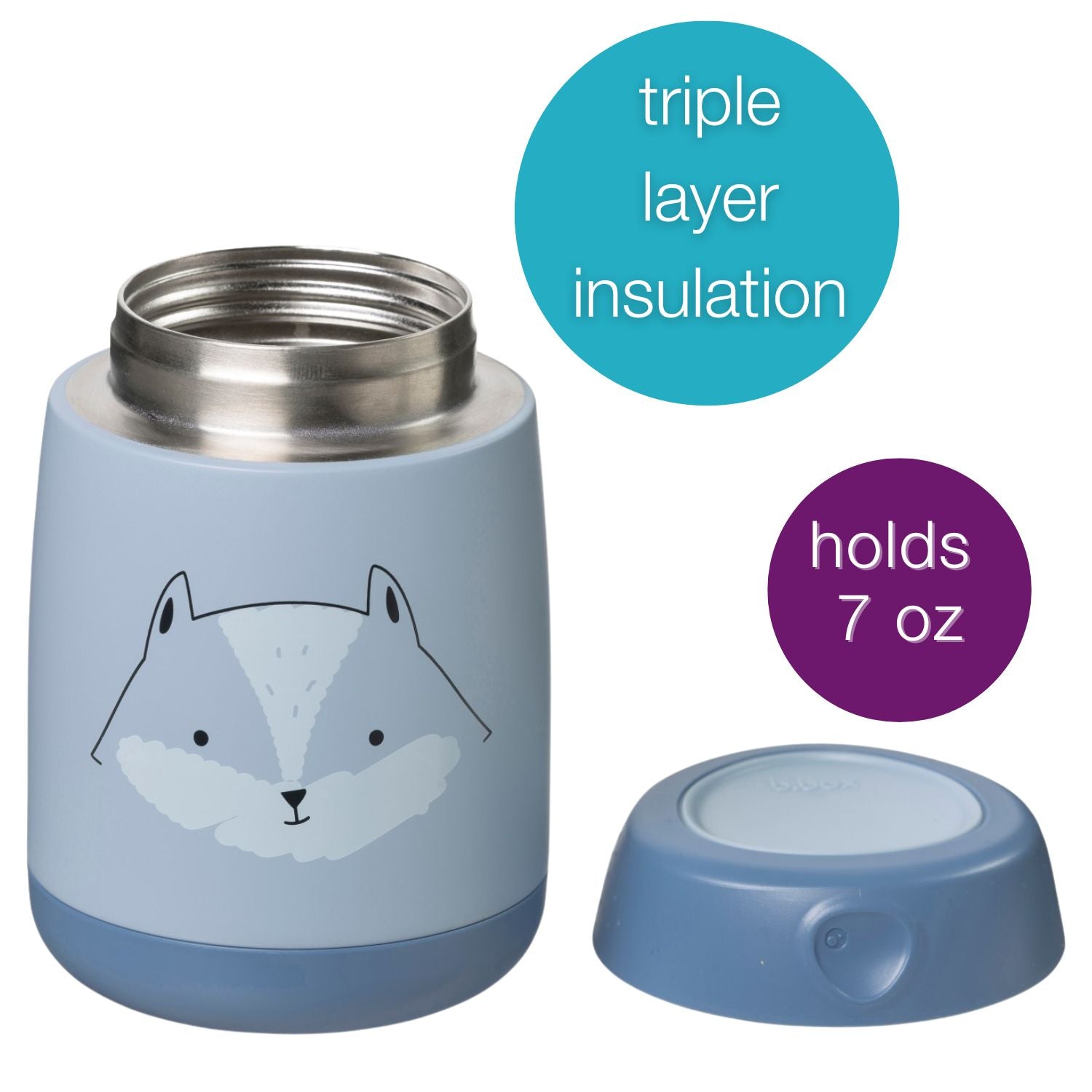 B.box Insulated Food Jar 210 ml- Mini- Friendly fox Blue