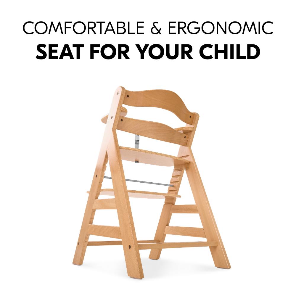 Hauck Alpha+ Premium Baby Wooden High Chair for Feeding with 5-point Harness Max Weight Limit upto 90 kgs -  Natural