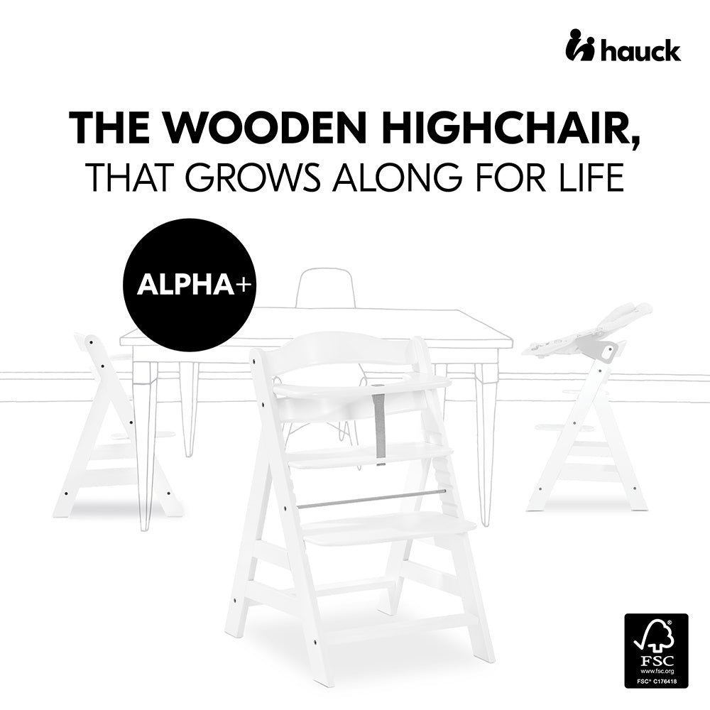 Hauck Alpha+ Premium Baby Wooden High Chair For Feeding With 5-point Harness Max Weight Limit Upto 90 kgs - White