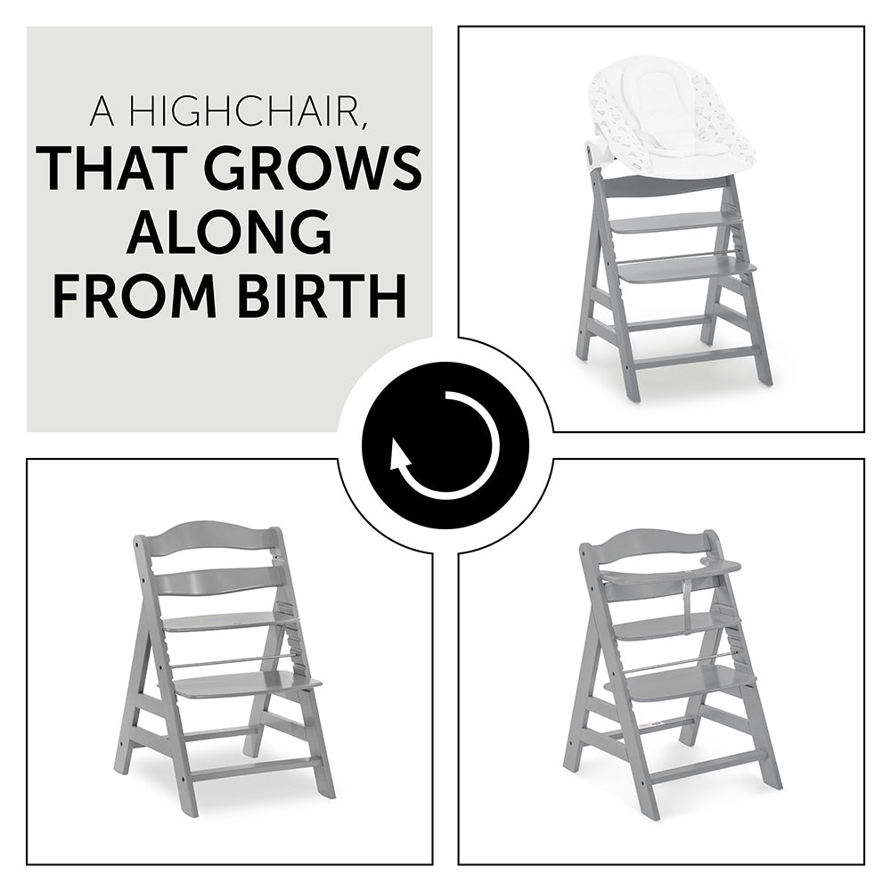 Hauck Alpha+ Wooden High Chair With Premium Design Maximum Load 90 Kg - Grey