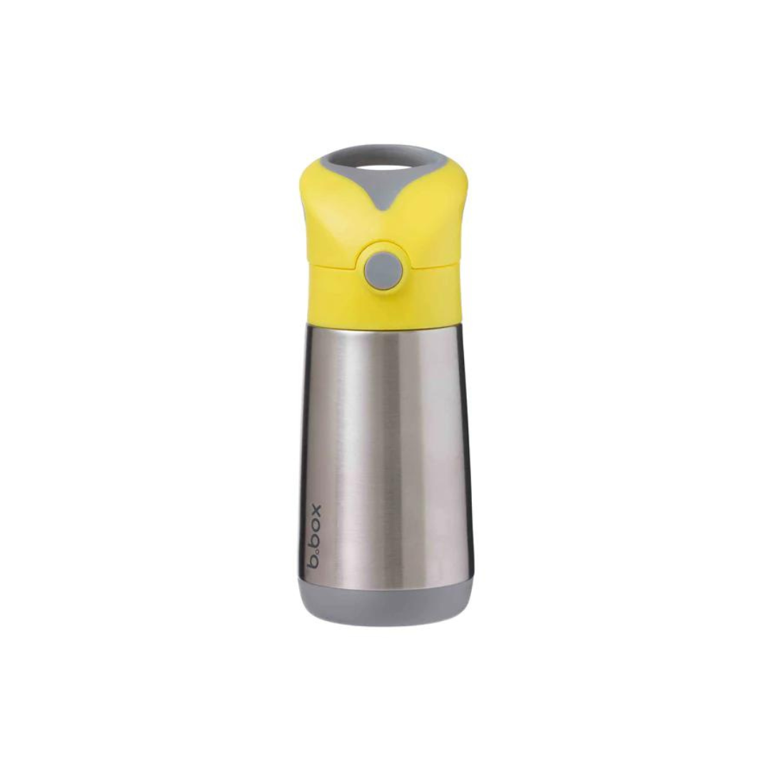 B.Box Insulated Straw Sipper Drink Water Bottle 350ml - Lemon Sherbet Yellow Grey