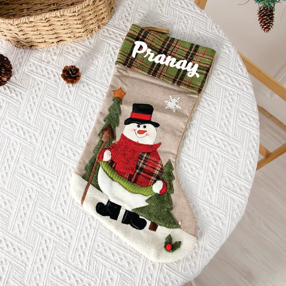 Checkered Cheer Stocking (Chilly Snowman)