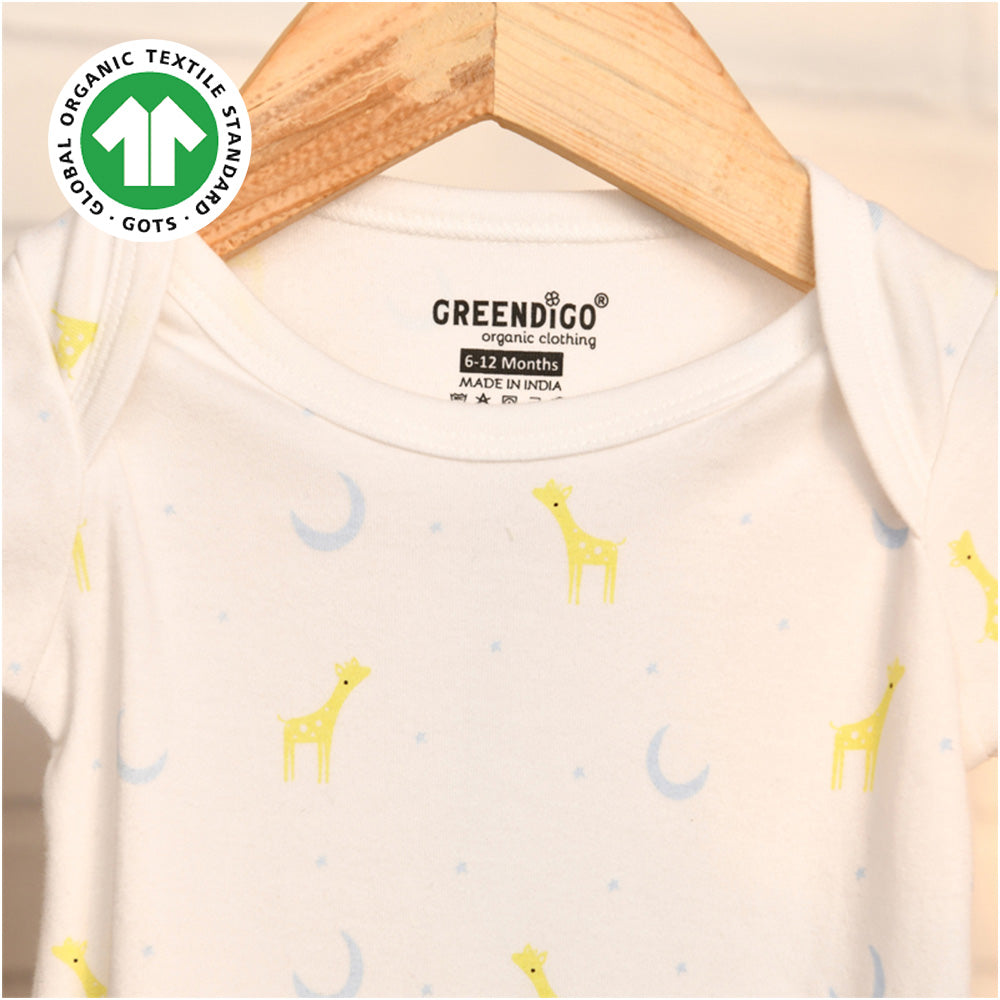 Greendigo 100% Organic Cotton Multicolour Bodysuits For New Born Baby Boys And Baby Girls - Pack Of 3