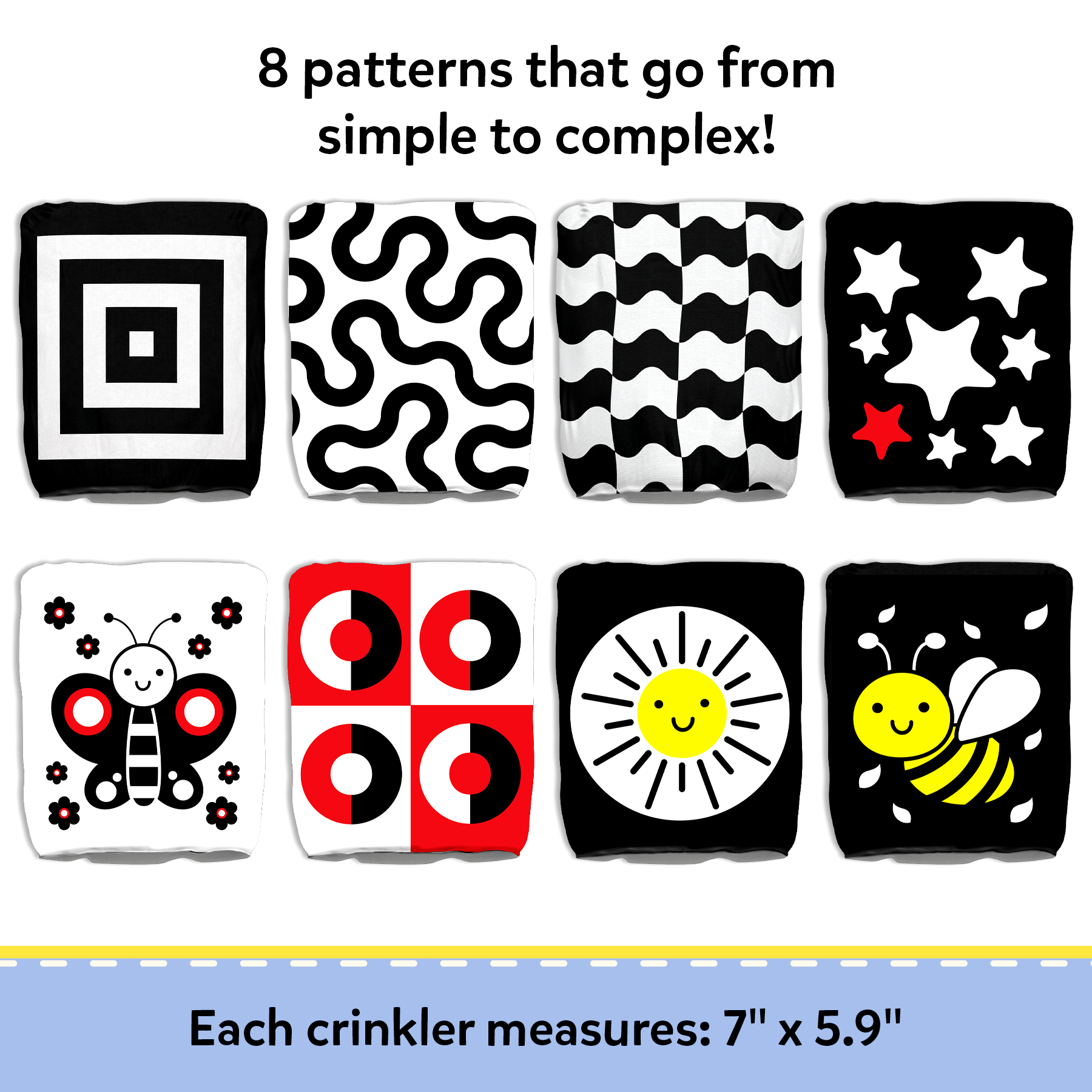 High Contrast Crinkle Toy – 4 Wearable Black & White Sensory Cloth Crinklers